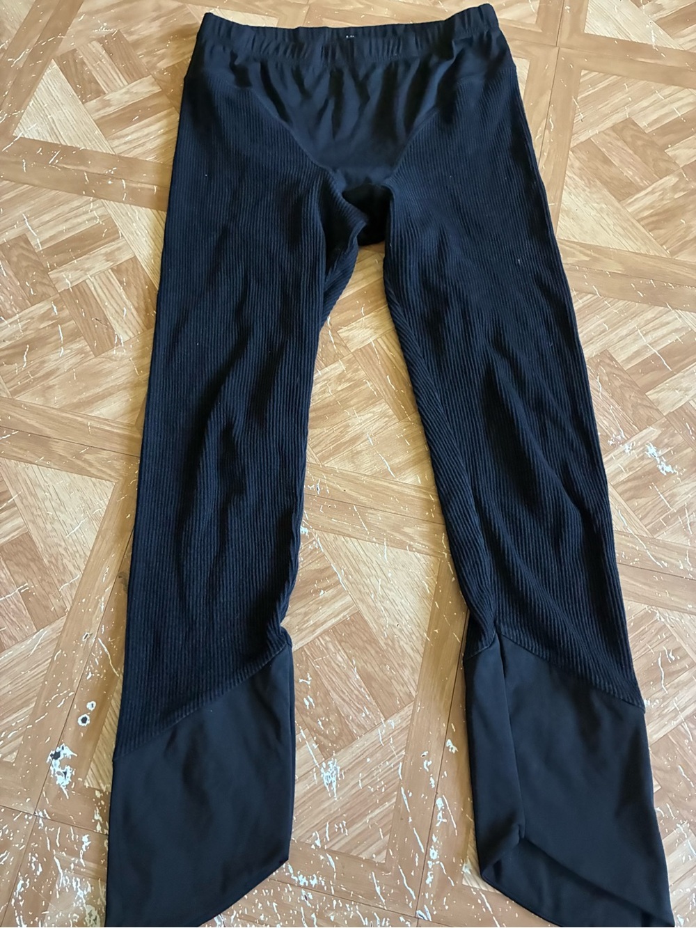 AKIRA Black Ribbed Leggings with Flared Hem